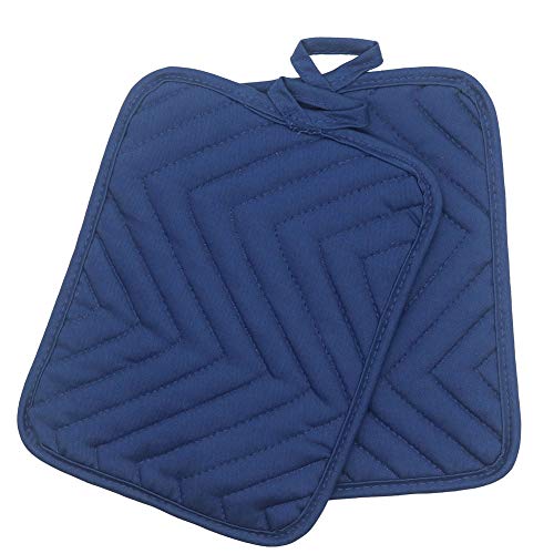 Cotton Pocket Pot Holders, Hot Pads Set Of 4, Pot Holers For Kitchen Heat Resistan Basic Trivet For Cooking And Baking, 7”X 9” (Navy Blue) #TOP4
