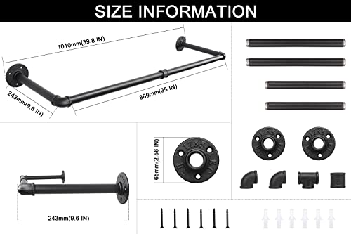 Livabber Industrial Pipe Clothes Rack, Heavy Duty Detachable Iron Garment Rack Wall Mounted, Rustic Saving Space Clothes Bar Multi-Purpose Hanging Rod For Bedroom, Closet, Black (36 Inch) #TOP1