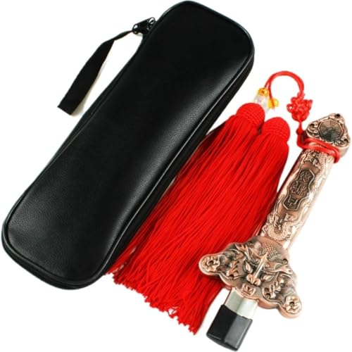 Vlfn 太極伸縮剣 全金属ステンレス製 軽量コンパクト 折りたたみ収納 練習用 未開刃 プラスチック/合金/ステンレス鋼ハンドル選択可 付属収納袋 演武 演舞 初心者 入門 太極拳 太極剣 旅行携帯 屋外練習 (古銅色-01:重さ約370 g)