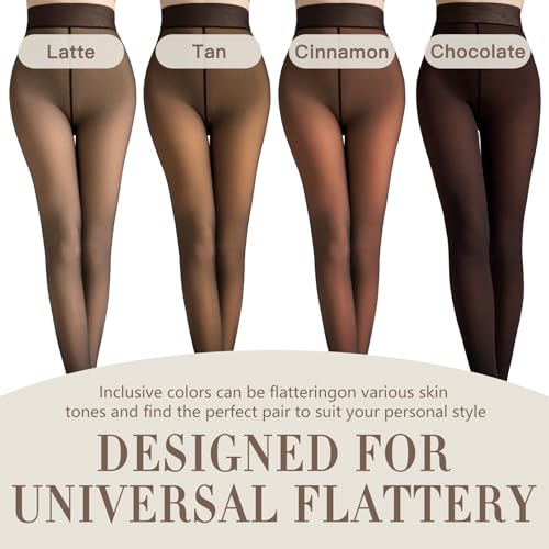 Image of Fleece Lined Tights Fake Translucent Pantyhose for Women Thermal Warm Leggings