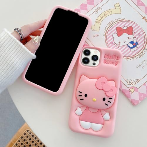 Image of MIDOS Back Cover Compatible with iPhone 14 Pro Max Soft Silicone 3D Cute Cartoon with Holder Full Protective Case for iPhone 14 Pro Max (Case 3), Peach