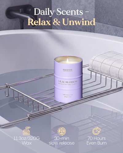 Image of M&SENSE Lilac Blossom Soy Candles for Home Scented, 11.3oz 70 Hour Long Burning Aromatherapy Candle for Stress Relief Meditation Yoga Relaxing SPA, Housewarming Gifts for Women