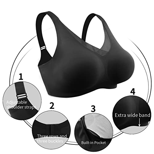 Image of Seamless Post-Surgery Bra for Women, Pocket Mastectomy Bras for Breast Prosthesis with Cotton Breast Forms Set