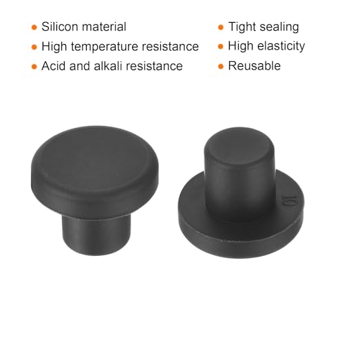 Image of uxcell High Temp Silicone Plug Mount Dia 10mm /0.39 inch t Shaped Rubber Stopper Hole Plugs for Powder Coating Plating Waterproof Plugs Sealing Plugs Black Pack of 36(OD 18mm)