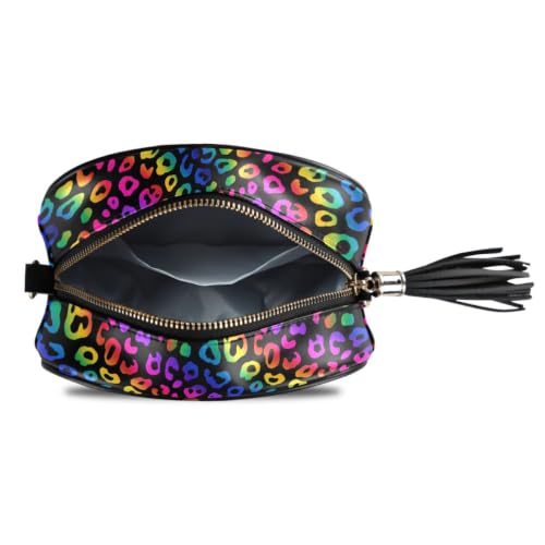 Image of ALAZA Women's Rainbow Leopard Print Cheetah PU Leather Crossbody Bag Shoulder Purse with Tassel