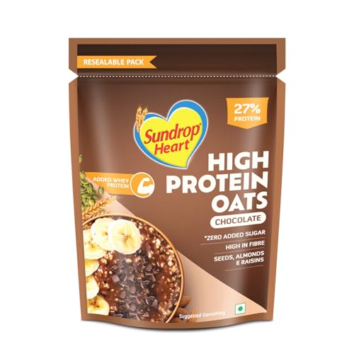 Image of Sundrop Heart High Protein Oats| 27g Protein| Zero Added Sugar| Whey Protein Added| 12.6g Fibre| 500g| Chocolate| Added Seeds, Almonds & Raisins