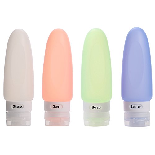 TSA Approved Travel Toiletry Bottles Leak Proof Soft Silicone Travel Containers BPA Free Portable Refillable Travel Tube Sets by Aktoo for Shampoo,Lotion,Cosmetic,with Clear Bag,4 Pack of 3oz