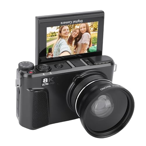 PUSOKEI 8K Digital Camera for Photography, 88MP Vlogging Camera with 3' 180 Flip Screen, 18X Zoom, Autofocus, Wide Angle Lens, WiFi Mirrorless Cameras with 32GB Card, 2 Batteries (Black)