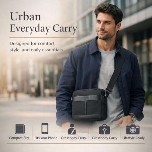 شنطة كروس رجالي حقيبة كتف للرجال شنطه كروس من القماش المطعم بالالجلد (Black, Large (28 * 23 سم))