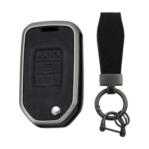 Étui clé cuir pour Honda Civic CR-V Accord - Protection chic noire à 2 boutons