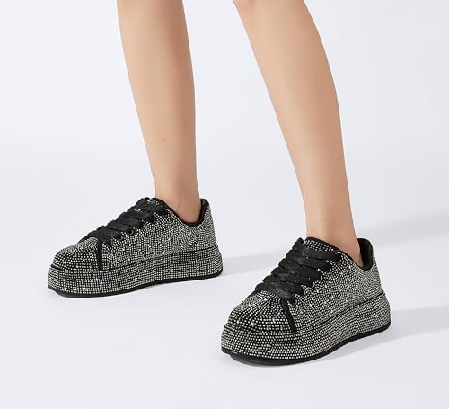 Image of LUCKY STEP Rhinestone Sneakers for Women Platform Sparkly Glitter Bling Tennis Shoes Fashion Bedazzled Wedding Bridal Party Walking Sneakers