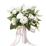 ↟【Aplicaciones amplias】Los ramos de novia son decoraciones encantadoras para hogares, fotografías, ramos de damas de honor, ramos de flores, propuestas y otras ocasiones. El día de tu boda será maravilloso gracias a los elegantes ramos de novia hechos a mano con flores artificiales.