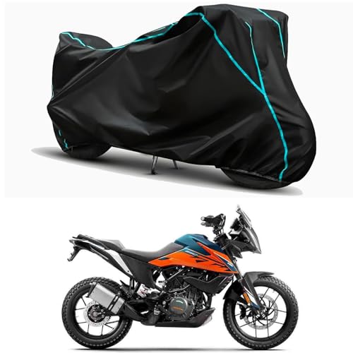Image of Waterproof Bike Body Cover Compatible for | KTM 390 Adventure STD | Taffeta Fabric, Sky Piping Design, Bottom Elastic Fit | Dustproof, Sun UV & Rain Protection for All Weather.