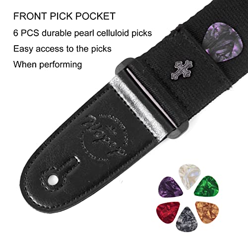 Wepop Sangle de Guitare Noir Ajustable Coton Tissé Avec Extrémités en Cuir Pu, Accessoires pour Guitare Acoustique Basse… - Les Beatles, Paul McCartney, John Lennon, RIngo Starr, George Harrison Wepop Sangle de Guitare Noir Ajustable Coton Tissé Avec Extrémités en Cuir Pu, Accessoires pour Guitare Acoustique Basse… – Image 3