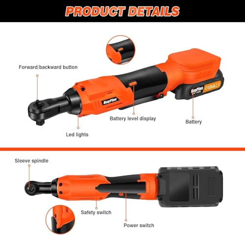 21V Cordless Ratchet Wrench, 3/8" Electric Ratchet Wrench Kit 80N.m, Impact Drive Ratchet Rattle Nut Gun with 2 x Lithium-Ion 1.5Ah Battery and Fast Charge,7 Sockets for Furniture Assembly, Car Repair