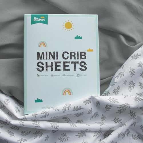 Image of 4-Pack Fitted Mini Crib Sheets for Boys and Girls | Breathable, Soft Microfiber Baby Sheets in Grey Leaf