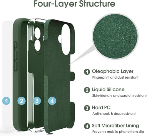 Image of mobistyle Designed for iPhone 16 Plus | Soft Silicone Liquid Protective | Microfiber Lining Phone Back Cover Case for iPhone 16 Plus (Green)