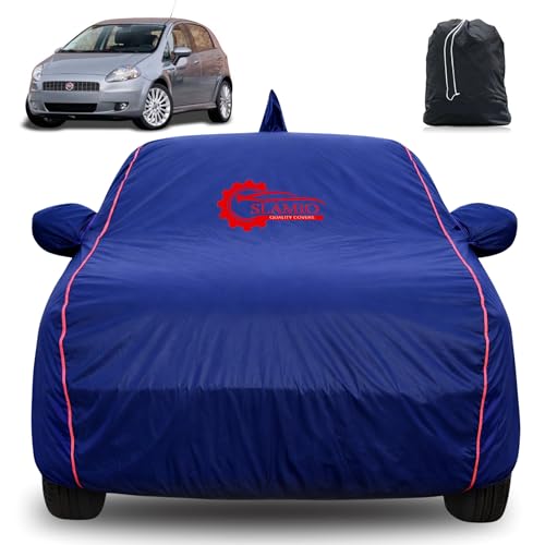 Image of 100% Waterproof Car Cover for Fiat Punto | All-Weather, Dustproof & UV Protection | Heavy-Duty 3-Layer Fabric | Custom Fit with Mirror & Antenna Pocket | Navy Blue