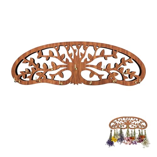 Qapukhov Herb Drying Rack, Herb Drying Rack Hanging for Kitchen or Pantry, Kitchen Witch Tree Wall Hanging, 15 x 5 Inch Wooden Apothecary Decor
