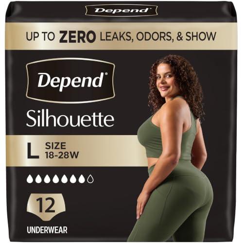 Depend Silhouette Adult Diapers Incontinence & Postpartum Bladder Leak Underwear for Women Maximum Absorbency Large Pink 12 Count Packaging May Vary