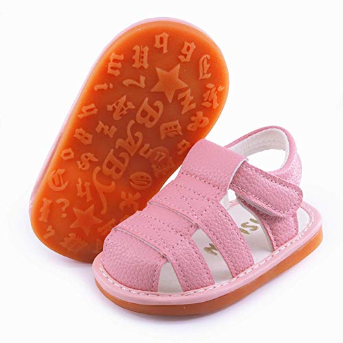 Image of WILLFUN Baby Boy Girl Summer Infant Squeaky Sandals Premium Rubber Sole Closed-Toe Non-Slip Shoes Toddler First Walkers