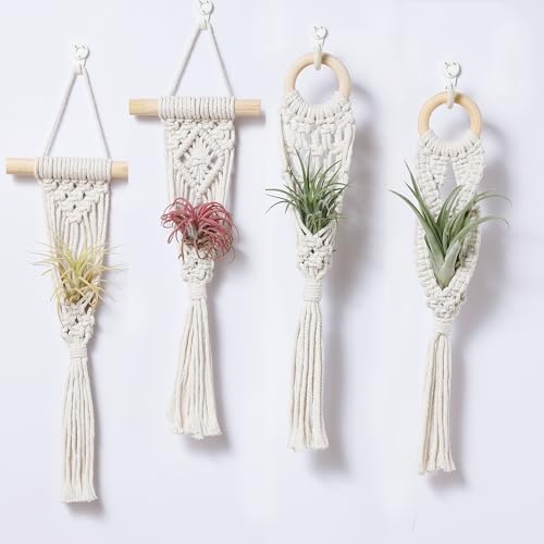 Shineloha 4 Pack Air Plants Holders, Wall Planters for Indoor Plants | Macrame Plant Hanger, Air Plant Hanger for Air Fern, Tillandsias (for Air Plant, NO Plant Included)