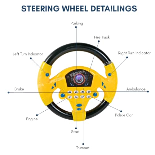 Image of VikriDA Steering Wheel Pretend Adventure Toy for Kids | Early Education Driving Steering Wheel with Music (Yellow)