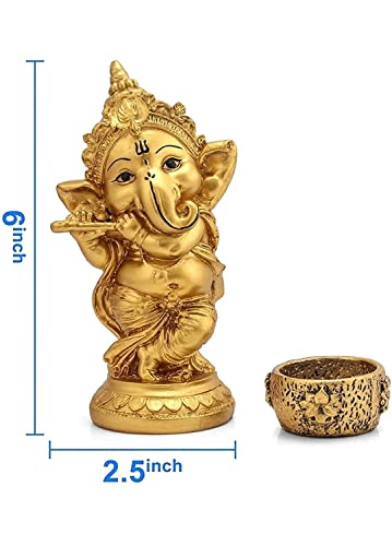 Image of Handmade Showpiece Polyresin Ganesh dol with Deepak and Figurines for Spiritual Vaastu Pooja Decorative for Puja Gifts & Decoration Items for Home Decor (Fulte Standing Ganesha)