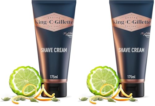 King C. Gillette Crema De Afeitar Para Hombre, Barrera Enriquecida Para Una Protección Extra, Con El Aroma Único De King C. Gillette, 175 ml (Paquete de 2)