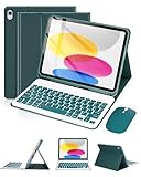 kantaj Bluetooth Keyboard Case with Mouse for iPad A16 11th Generation 2025/10th Gen 2022 10.9 inch, Detachable Folio Keyboard Cover with Pencil Stylus for iPad 11/10 Gen, UK Layout, Dark Green