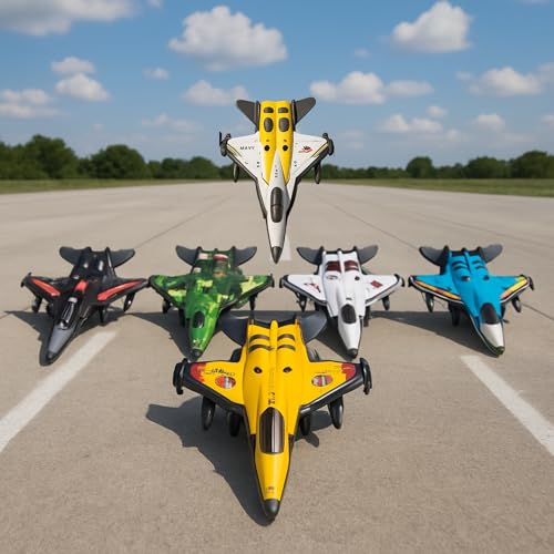 Image of KIDZYMON Die-Cast Metal Fighter Jets, Pull Back Military Aircraft Toys, Durable Metal Millitary Jet Plane, Friction Operated, Pack of 6 Jet, Size 3.7 Inch, Age 3+