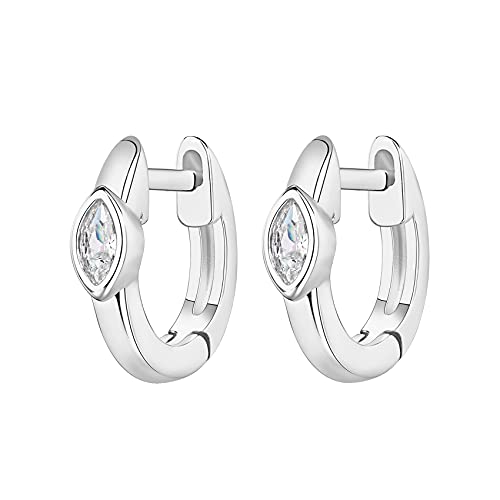 Pavoi 21A-E01 14K White Gold Plated 925 Sterling Silver Post Women'S Huggie Earrings | Small Gold Hoop Earrings | Cz Huggie Earrings | Marquise Cubic Zirconia thumb #2