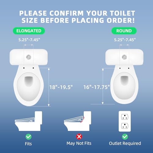 Image of Electric Bidet Toilet Seat Round, Heated Bidet Seat with Instant Warm Water, Warm Air Dryer, Self-Cleaning Stainless Steel Nozzle, Heated Seat, Night Light, Remote Control, Soft Close