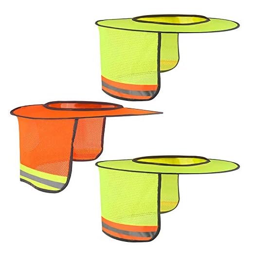 Topbuti 3 Pack Hard Hat Sun Shield Full Brim Mesh Hats Neck Sunshade, High Visibility Neck Sunshield w/Reflective Stripe for Hardhats (Orange, Yellow)