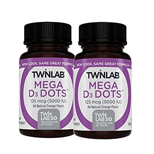Twinlab Mega D3 Dots - Vitamin D Supplement For Immune Health And Bone Support - 100 Orange Tablets, 125 Mcg (5000 Iu) (Pack Of 2) #TOP12
