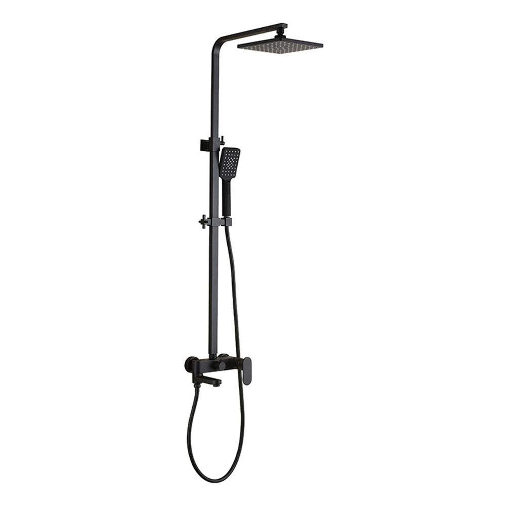 Colonne de douche noire mate design avec mitigeur mural et tablette de rangement chic - 7
