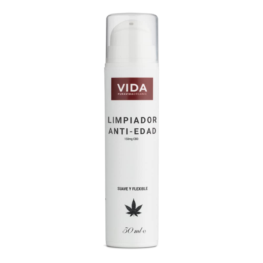 PURAVIDA ORGANIC Limpiador Anti-edad con CBD - 50ml - Certificado Orgánico - Vegana - Limpieza suave y efectiva - Extractos botánicos potentes - Ideal para todo tipo de piel, incluso la sensible.