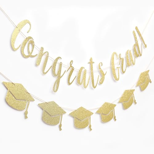 Gold Glitter Graduation 2026 Banner - Graduation 2026 Party Decoration,Class Of 2026 Banner,Cap And Year For Party Decoration, Open House, Senior Sign (goldC) by Rweseo - Used condition - Image 3