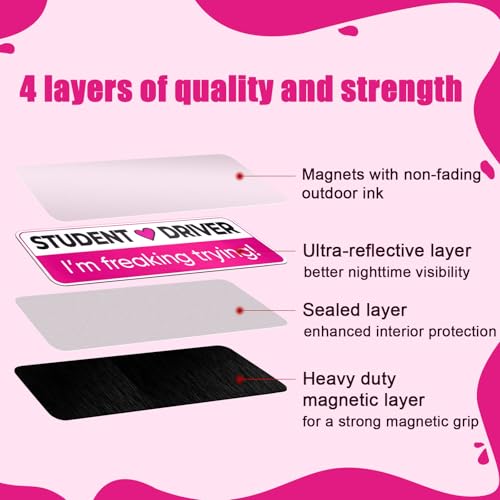 Image of 3pcs Student Driver Magnet, 10x3.54 Inch Reflective Magnetic Novice Driver Sticker Car Safety Attention Signs Reflective New Drivers Bumper Sticker for Beginners Student Car Decor
