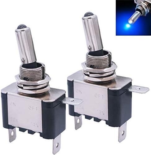 mxuteuk 2pcs 12V SPST LED Toggle Switch Blue Light Heavy Duty Rocker Switch ON/Off 3 Pin Car Truck Boat ASW-07D-BU