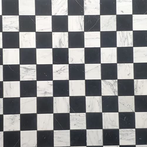 Stone Center Online Carrara White Bardiglio Gray Marble 3x3 Checkerboard Mosaic Tile Honed Kitchen Bath Wall Floor Backsplash Shower (1 Sheet)