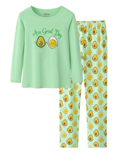 CYCHELRY Big Girls Cartoon Pajamas Cute Soft Long Sleeve Cotton Nighty PJS 2PCS Sleepwear Set Size 6-16
