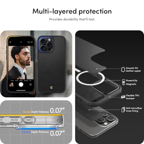 Image of Spigen Cyrill Kajuk Mag for iPhone 15 Pro Case, Faux Leather iPhone 15 Pro Back Cover - Black