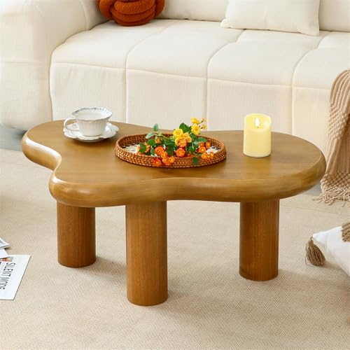 Mordchil HF 34(L) Cloud Coffee Table Modern Wood Coffee Table for Living Room Accent Center Tables with 3 Legs Small Tea Tables for Balcony Patio Bedroom Wood