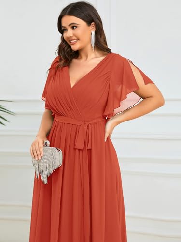 Image of Ever-Pretty Plus Women's Chiffon Bridesmaid Dress A-Line Empire Waist Floor Length Plus Size Formal Wedding Guest Dresses