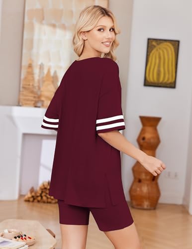 Image of Ekouaer Womens Pajamas Casual 2 Piece Short Sleeve Biker Shorts Lounge Set