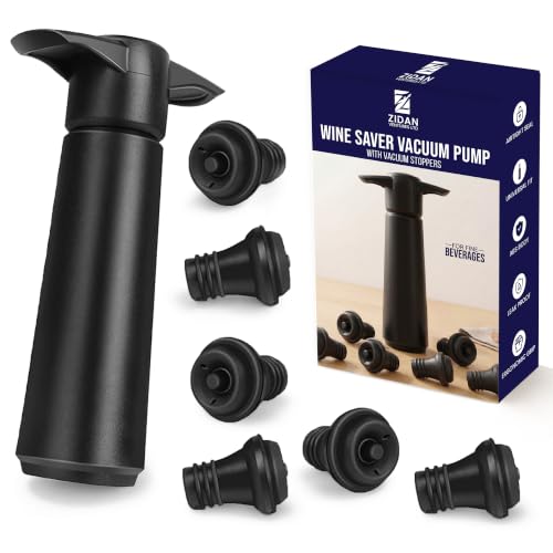 Zidanventures Wine Bottle Vacuum Pump Set with 6 Reusable Stoppers Wine Saver Pump for Keeping Wine Fresh Airtight Bottle Sealer for Red & White Wine Preservation