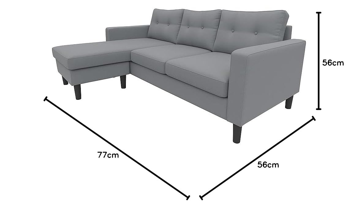MUEBLIX.COM - Sofa 3 Plazas Chaiselongue Duruelo, Chaiselonge Intercambiable, Asientos y Respaldo Acolchados, Sofa con Estructura de Madera y Aglomerado, Sofas de Salón Modernos, Color Gris