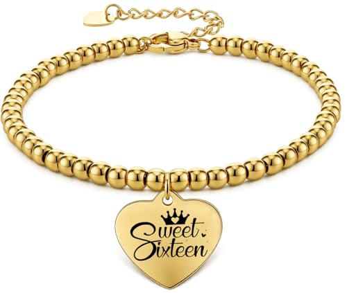 Beaded Bracelet for Women Stretch Handmade Ball Charm Gifts for Women Dainty Sweet Sixteen Jewelry Charm Gifts for Her (Sweet Sixteen)