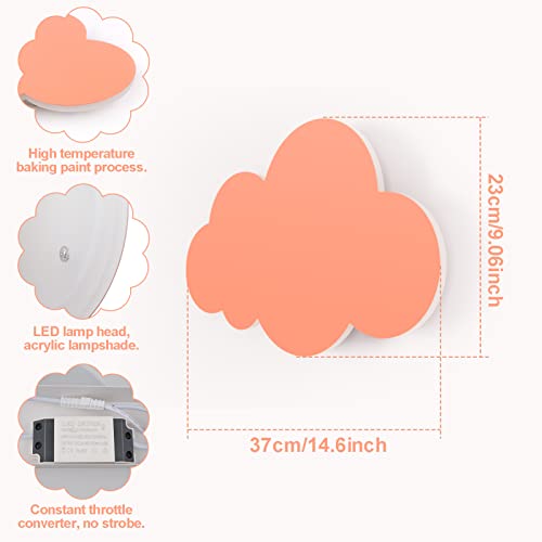 HORKEY - Lampada da parete a forma di nuvola, per interni ed esterni, lampada da parete a LED, lampada da parete per bambini, paralume in acrilico con luci LED integrate, colore caldo, rosa - Image 4